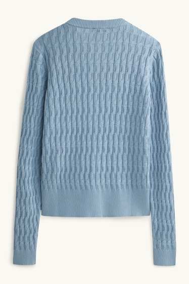 Femmes - Gilet en maille - motif tressé - bleu