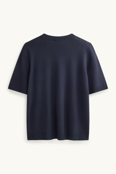 Women - Knitted jumper - short sleeve - dark blue