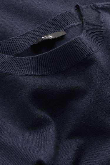 Women - Knitted jumper - short sleeve - dark blue