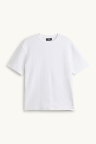 Men - T-shirt - relaxed fit - ribbed - white