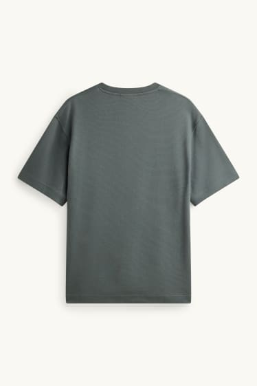 Hommes - T-shirt - relaxed fit - finition côtelée - gris foncé