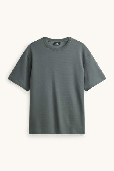 Hommes - T-shirt - relaxed fit - finition côtelée - gris foncé