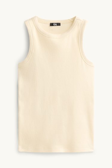 Damen - Top - glänzend - gerippt - cremefarben