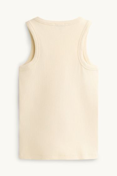 Damen - Top - glänzend - gerippt - cremefarben