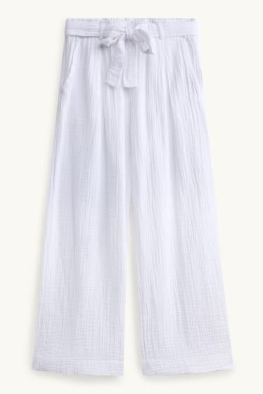 Dames - Pantalon - high waist - wide leg - wit