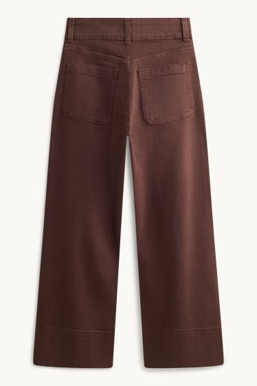 Dames - Kortere wide leg jeans - high waist - donkerbruin
