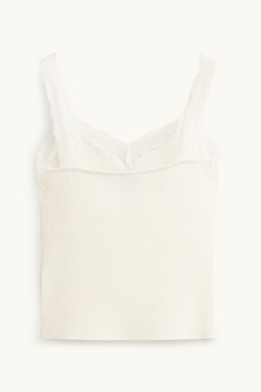 Donna - Top - a coste - bianco