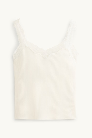 Donna - Top - a coste - bianco