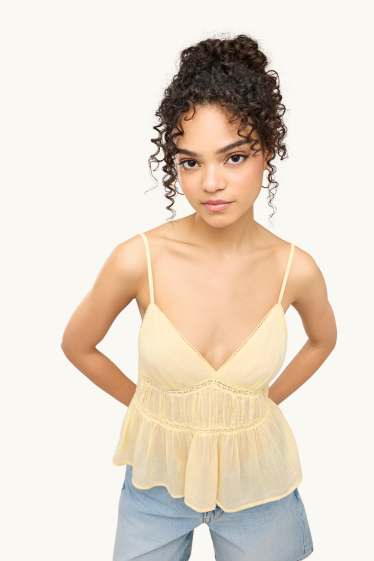 Dámské - Halenka bez rukávů - s nařasením - béžová