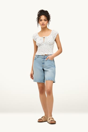 Damen - Jeans-Bermudas - Mid Waist - hellblau