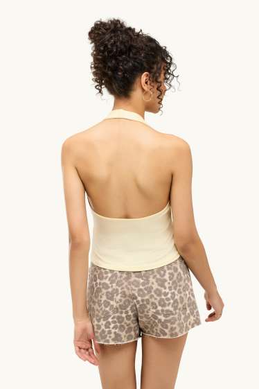 Damen - Top - gerippt - gelb