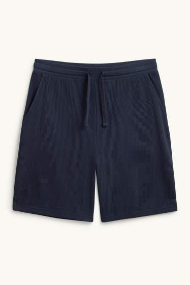 Hommes - Pyjashorts - finition texturée - bleu foncé