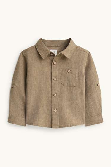 Baby: jongens - Babyoutfit met linnengehalte - 2-delig - bruin