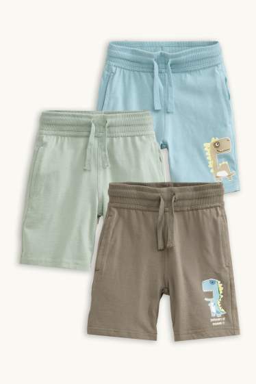 Kinder Buben - Multipack 3er - Dino - Sweatshorts - braun / blau