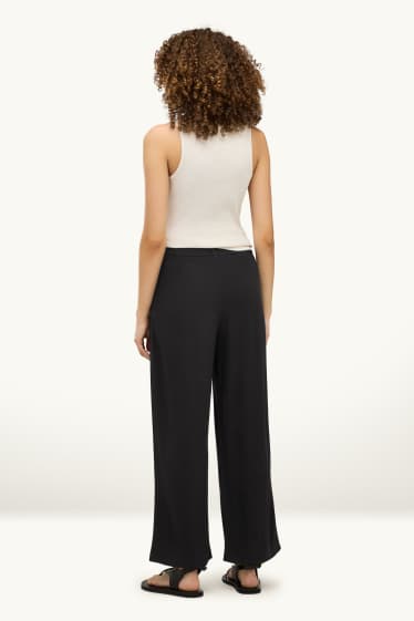 Damen - Stoffhose mit Leinen-Anteil - High Waist - Palazzo - schwarz