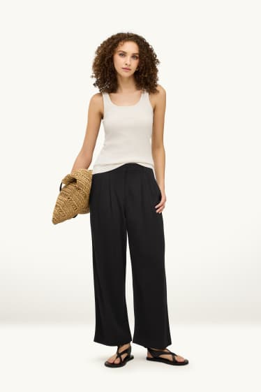 Damen - Stoffhose mit Leinen-Anteil - High Waist - Palazzo - schwarz