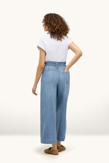 Femmes - Crop wide leg jean - high waist - jean bleu