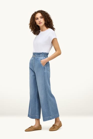 Femmes - Crop wide leg jean - high waist - jean bleu