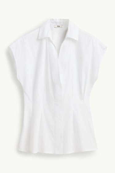 Damen - Bluse mit V-Ausschnitt - weiß