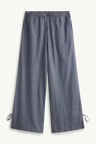 Damen - Stoffhose - Mid Waist - Wide Leg - gestreift - dunkelblau