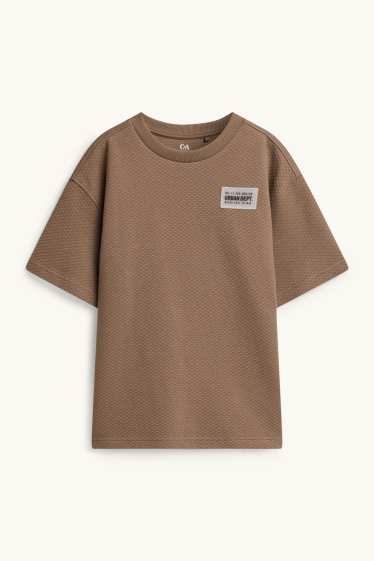 Kinder Buben - Kurzarmshirt - strukturiert - braun