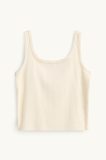 Dames - Top - ribstof - crème wit