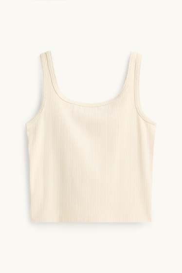 Dames - Top - ribstof - crème wit