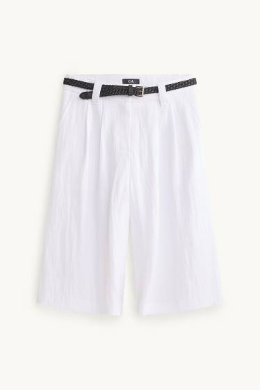 Donna - Bermuda con cintura - vita alta - bianco