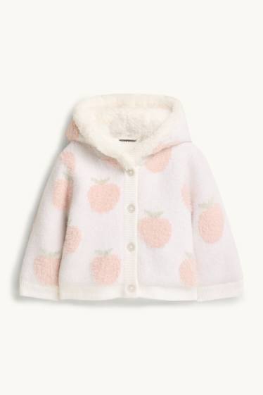 Baby Girls - Little apple - baby cardigan with hood - lined - rose / beige