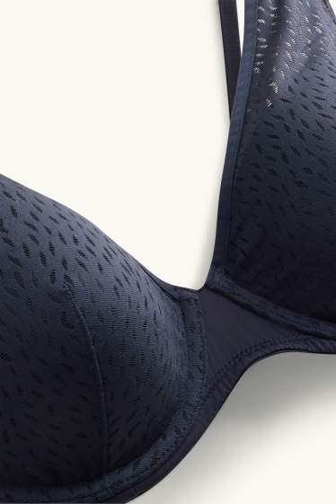 Dames - BH met beugels - PLUNGE - voorgevormd - met structuur - donkerblauw