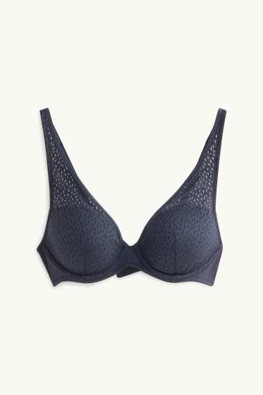 Dames - BH met beugels - PLUNGE - voorgevormd - met structuur - donkerblauw