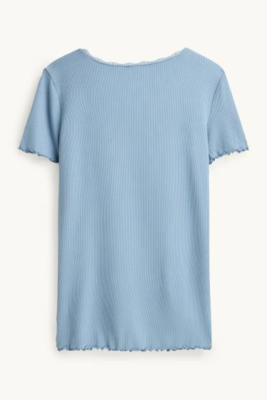 Dámské - Tričko - relaxed fit - žebrované - světle modrá