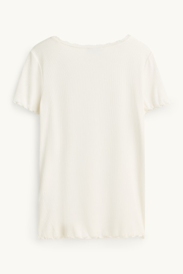 Dames - T-shirt - relaxed fit - ribstof - wit