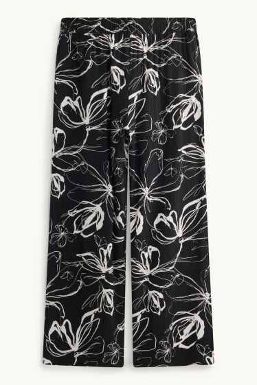 Dames - Korte pantalon - high waist - palazzo - gebloemd - wit / zwart