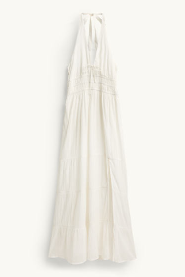 Damen - Fit & Flare Kleid mit V-Ausschnitt - weiß