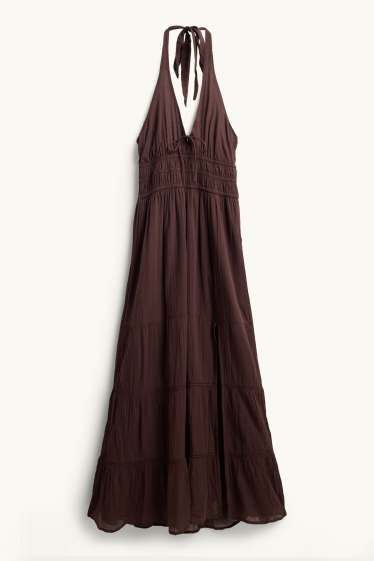 Damen - Fit & Flare Kleid mit V-Ausschnitt - dunkelbraun