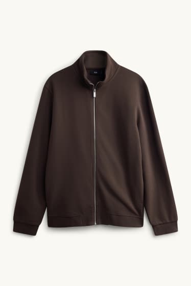 Herren - Sweatjacke - gerippt - dunkelbraun