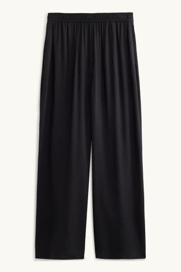 Damen - Crop Stoffhose - High Waist - Wide Leg - schwarz