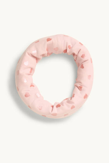 Kinderen: meisjes - Hartje - colsjaal - glanseffect - roze