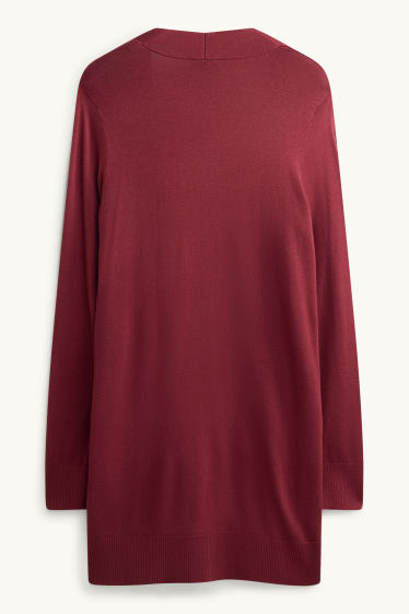 Damen - Lange Strickjacke - bordeaux