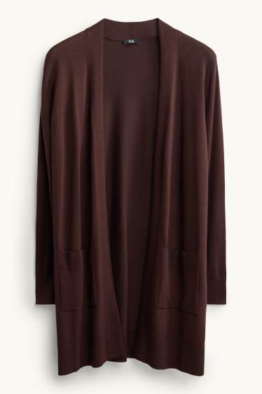 Damen - Lange Strickjacke - dunkelbraun
