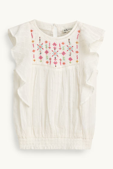 Kinderen: meisjes - Blouse van mousseline - met structuur - wit