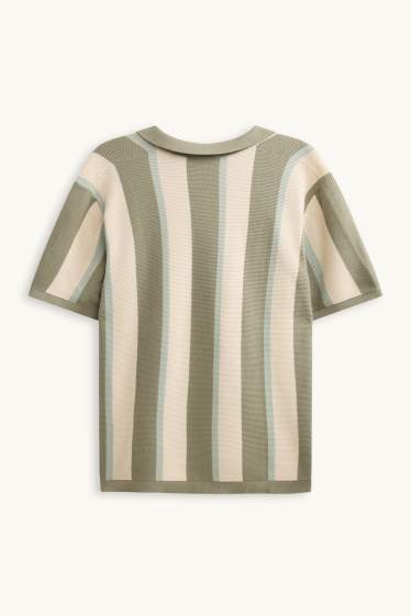 Heren - Gebreid poloshirt - regular fit - gestreept - met structuur - groen