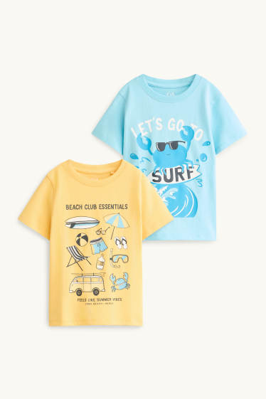 Kinder Buben - Multipack 2er - Strand - Kurzarmshirt - gelb