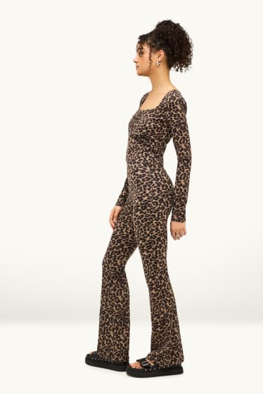 Damen - Flared Leggings - Leo-Print - braun