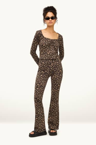 Damen - Flared Leggings - Leo-Print - braun