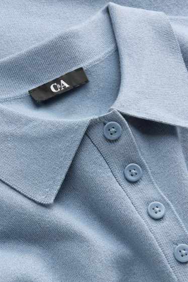 Dames - Gebreid poloshirt - regular fit - lichtblauw