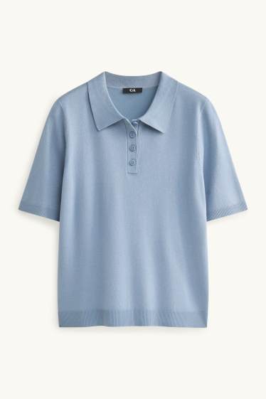 Dames - Gebreid poloshirt - regular fit - lichtblauw