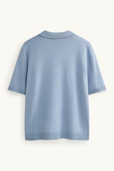 Dames - Gebreid poloshirt - regular fit - lichtblauw