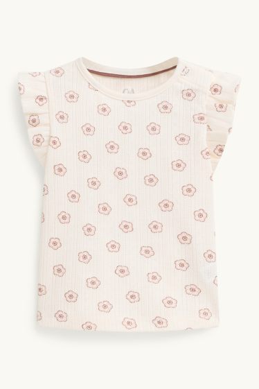 Baby Mädchen - Blümchen - Baby-Outfit - 2 teilig - strukturiert - braun / cremeweiss